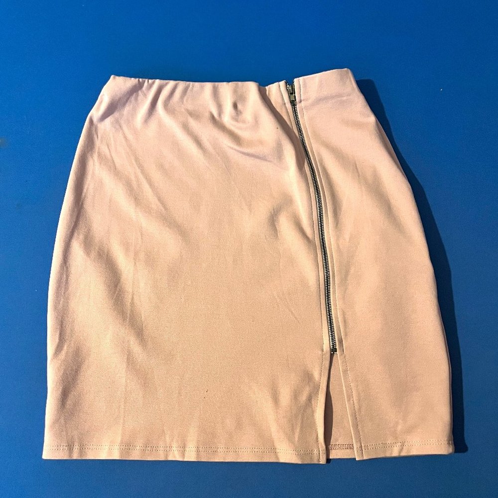 Charlotte Russe Mauve Pink Purple Mini Skirt Size Small S Zip Front Stretch NEW